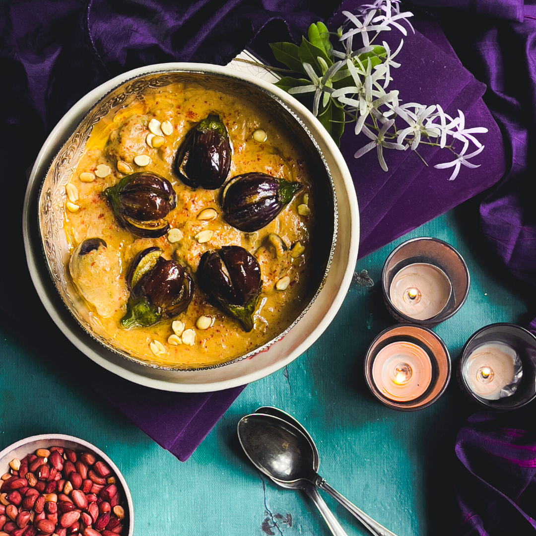 #NavaratriWithTBOF - Day 9 Colour - Purple - Vaangi Bhari, Brinjal Roasted Peanut Gravy from Maharashtra