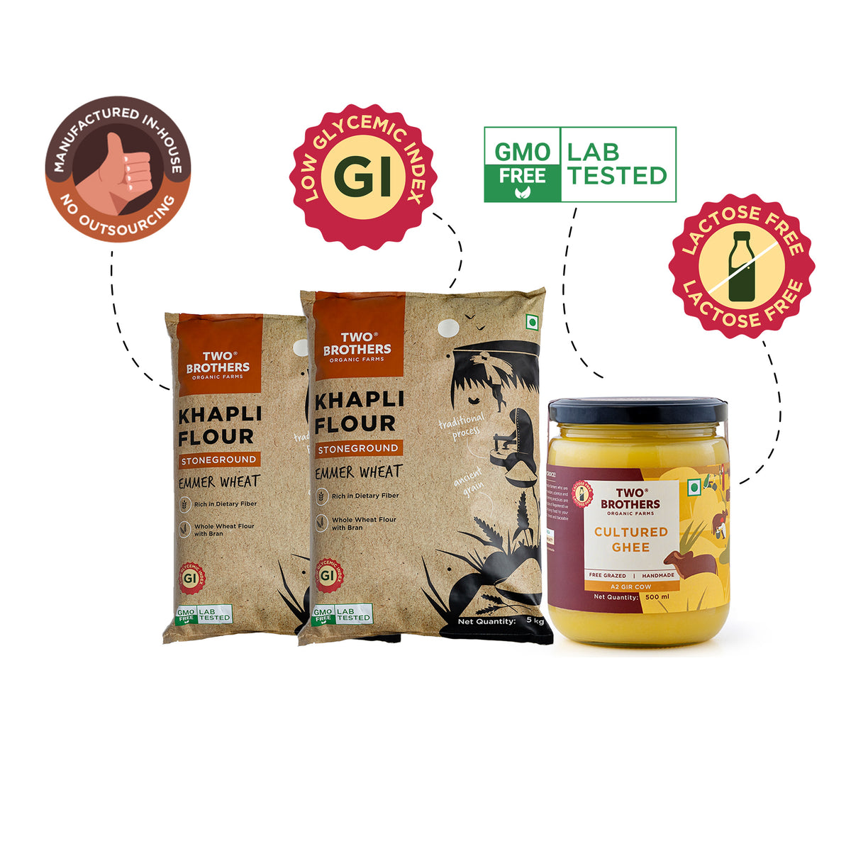 10kg Khapli Atta + 500ml A2 Ghee