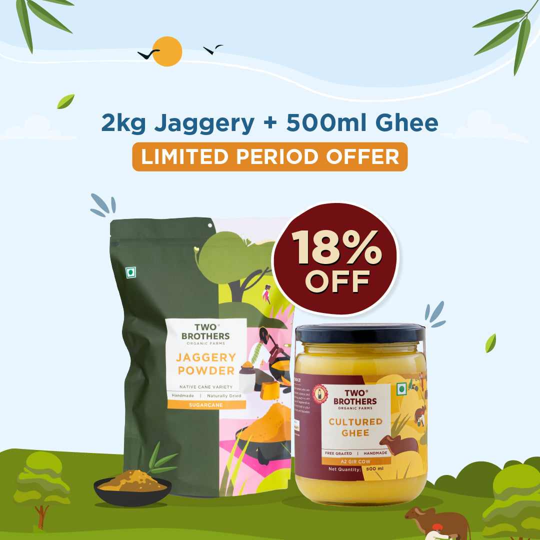 500ml A2 Cow Ghee + Sugarcane Jaggery Crushed Granular