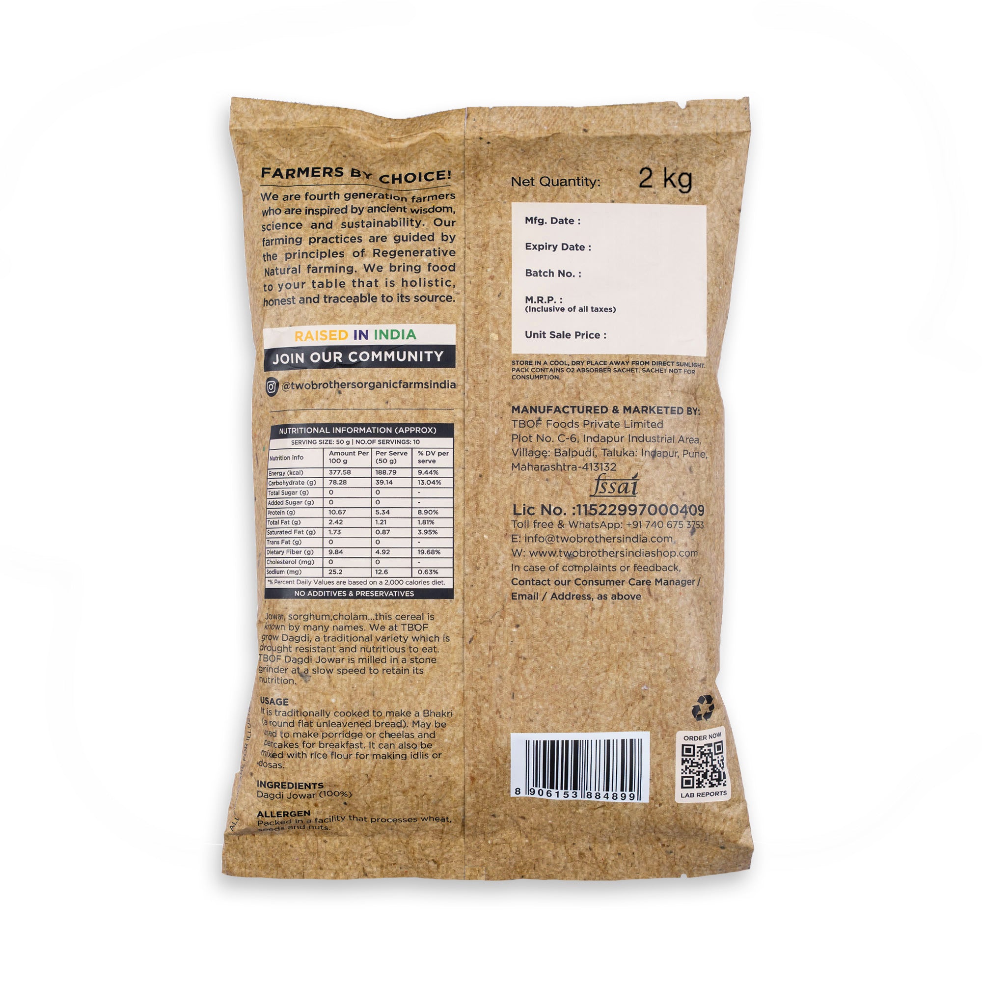 Jowar (Sorghum) Atta, Desi Dagdi Stoneground