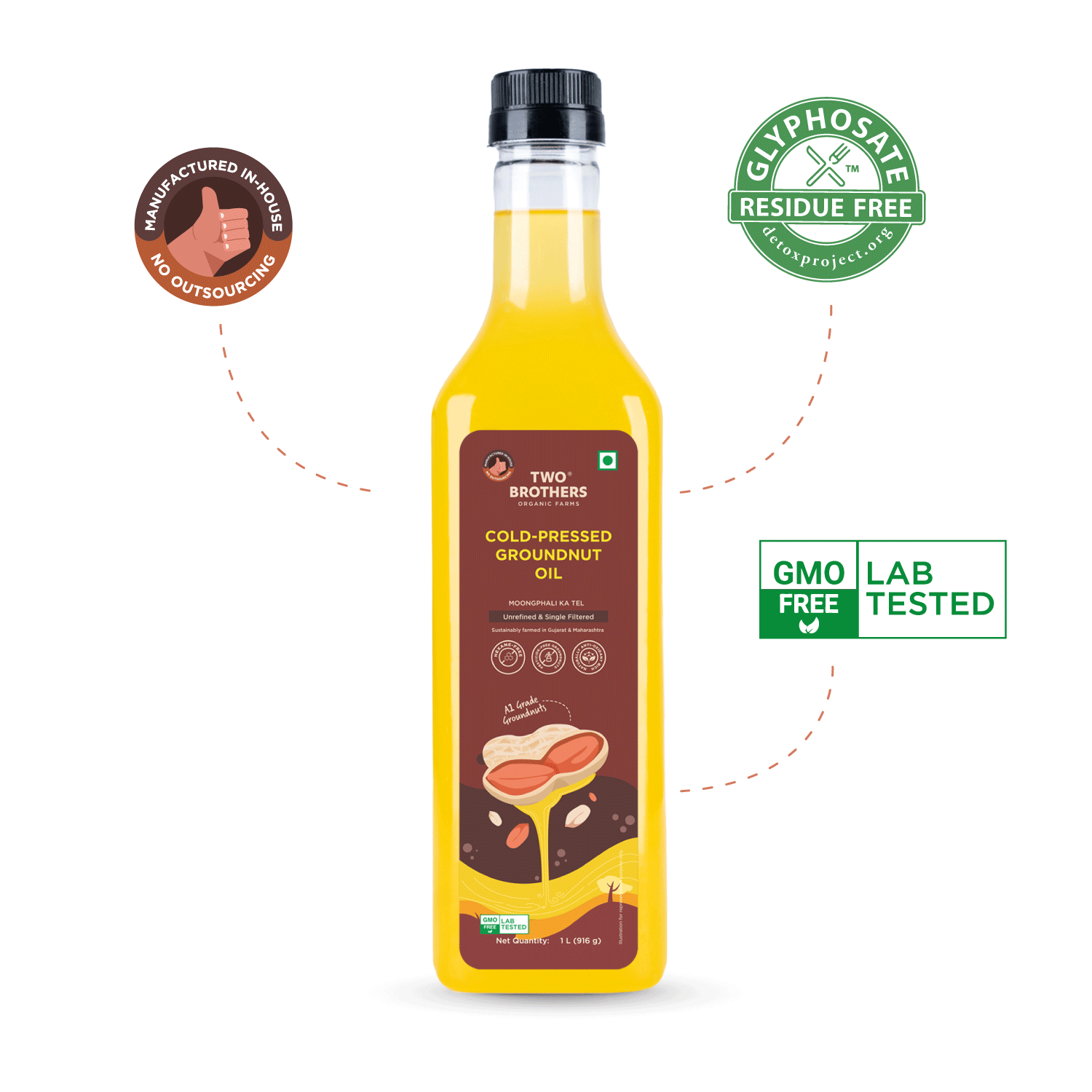 Groundnut Oil, Cold-Pressed, Single-filtered
