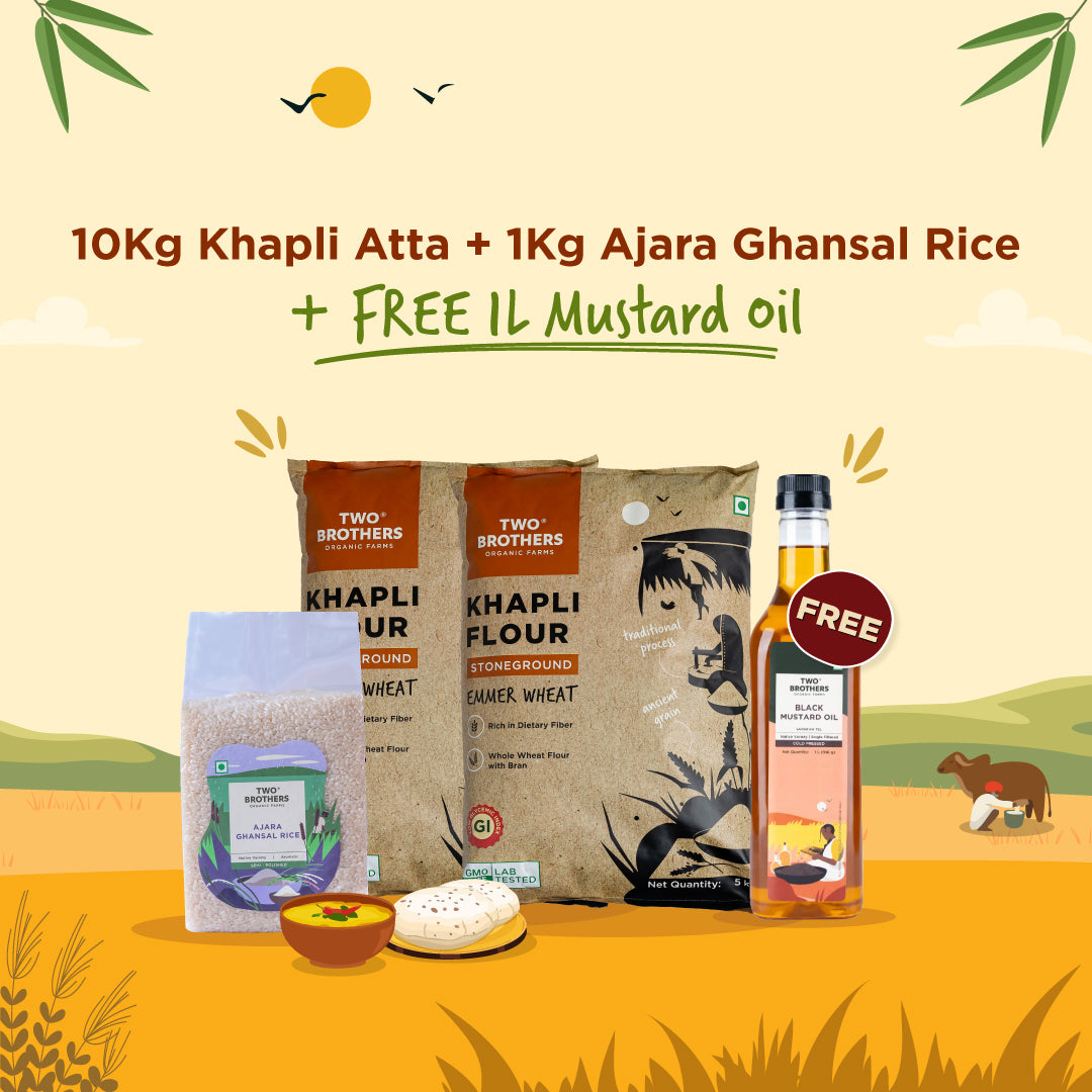 10Kg Khapli Atta + 1Kg Ghansal Rice + Free 1L Mustard Oil
