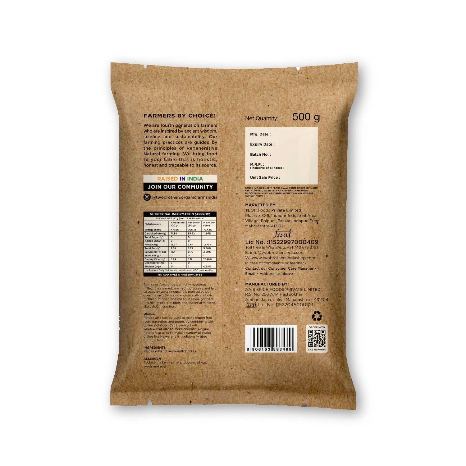 Sprouted Rajgira Atta (Sprouted Amaranth Flour), 500 gms