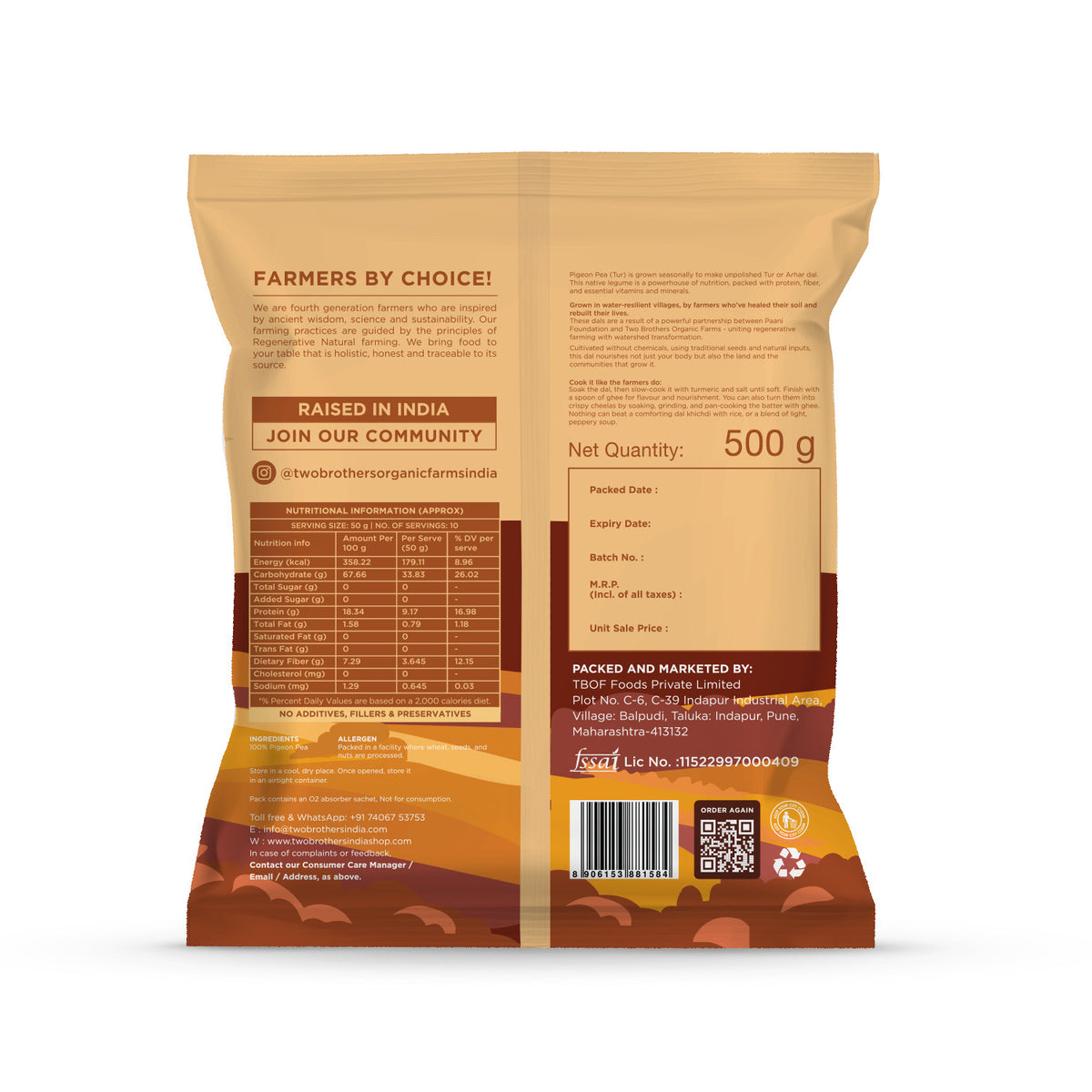 Tur (Pigeon Pea) Dal, Unpolished Desi Variety - 500g