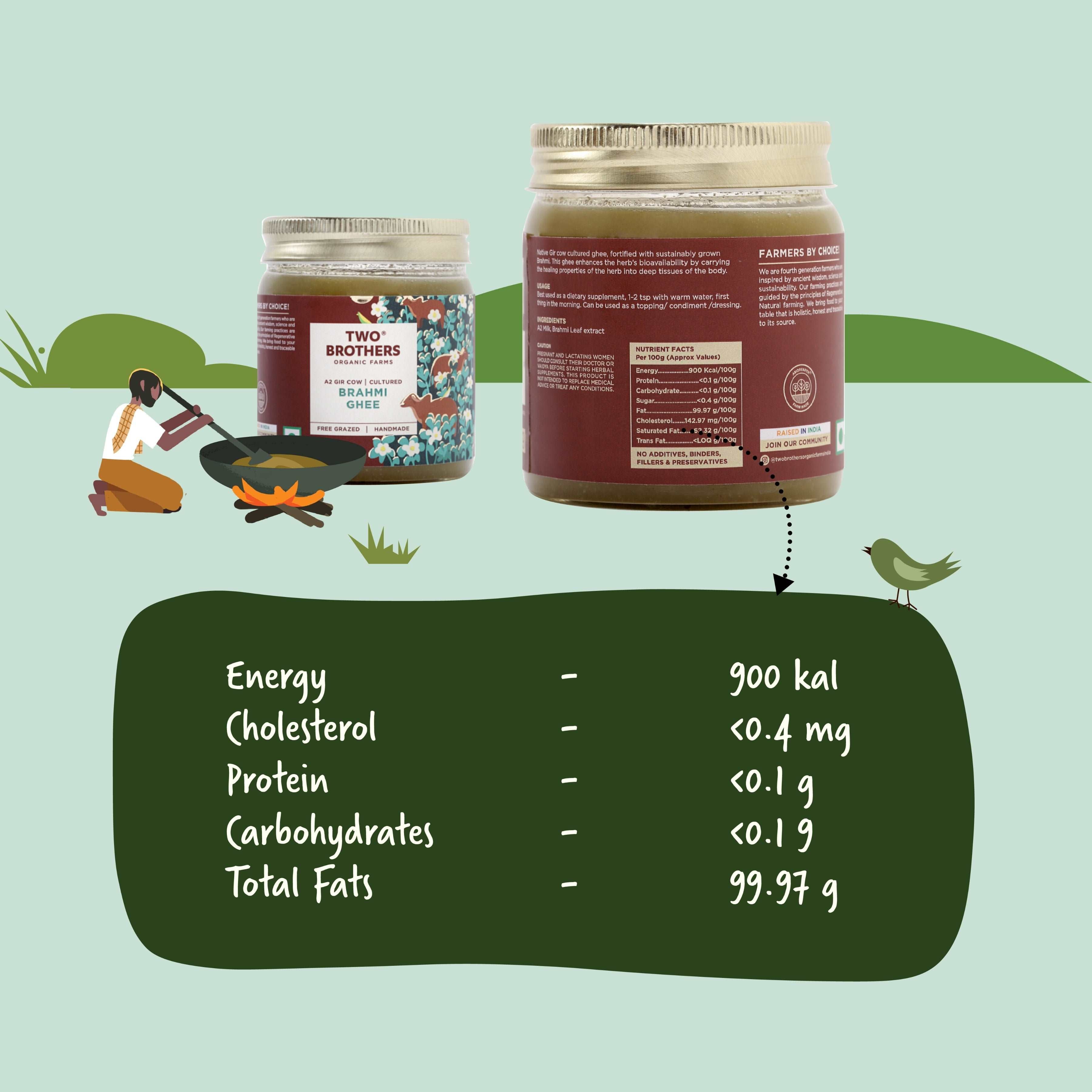 Two Brothers Organic Farms Brahmi Ghee nutritional facts value chart