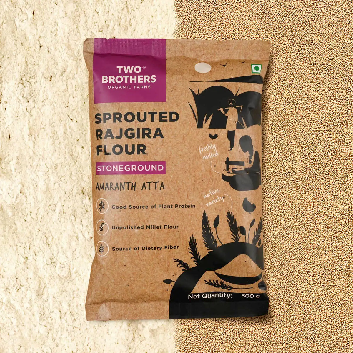 pack of Two Brothers Stoneground Amaranth Atta, a gluten free source of plant protein and fiber