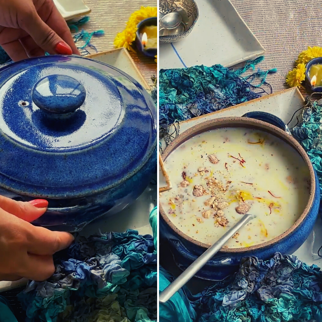 #NavaratriWithTBOF - Day 7 Colour - Royal Blue - Creamy Sabudana Kheer Served in Handmade Blue Pottery!