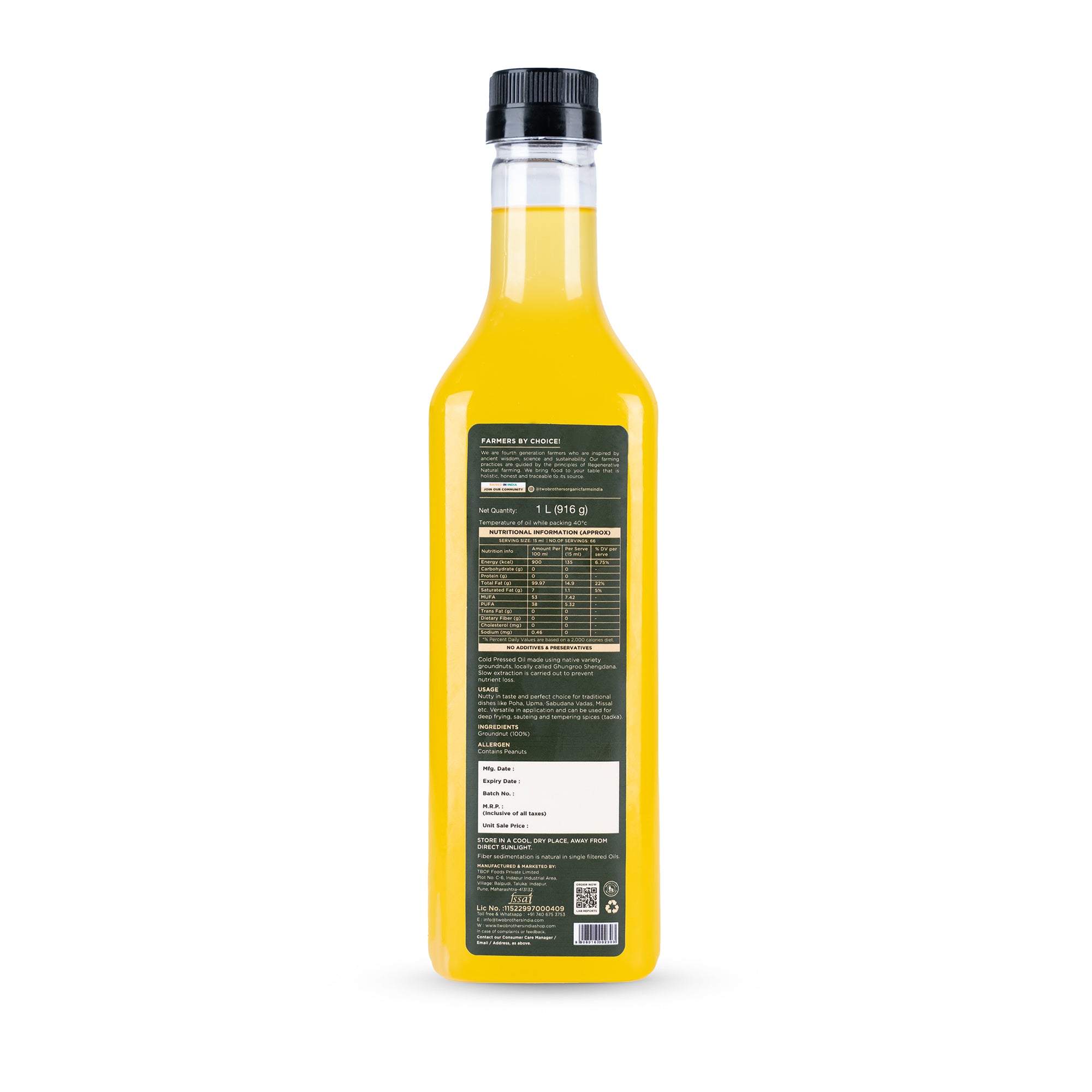 Groundnut Oil, Wood-Pressed, Single-filtered