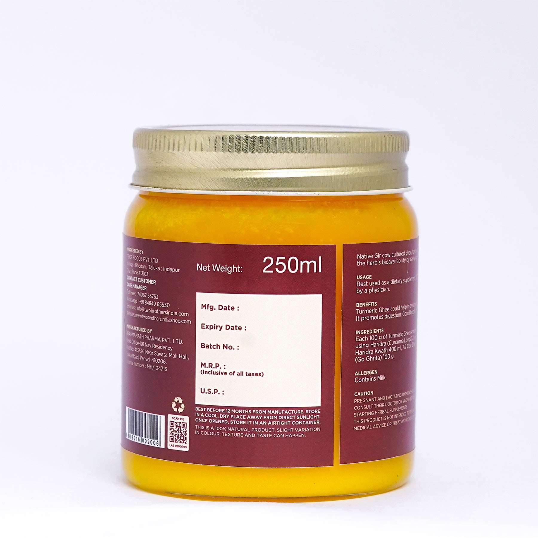 Buy Handmade Turmeric Ghee 250ml Online Shop Now