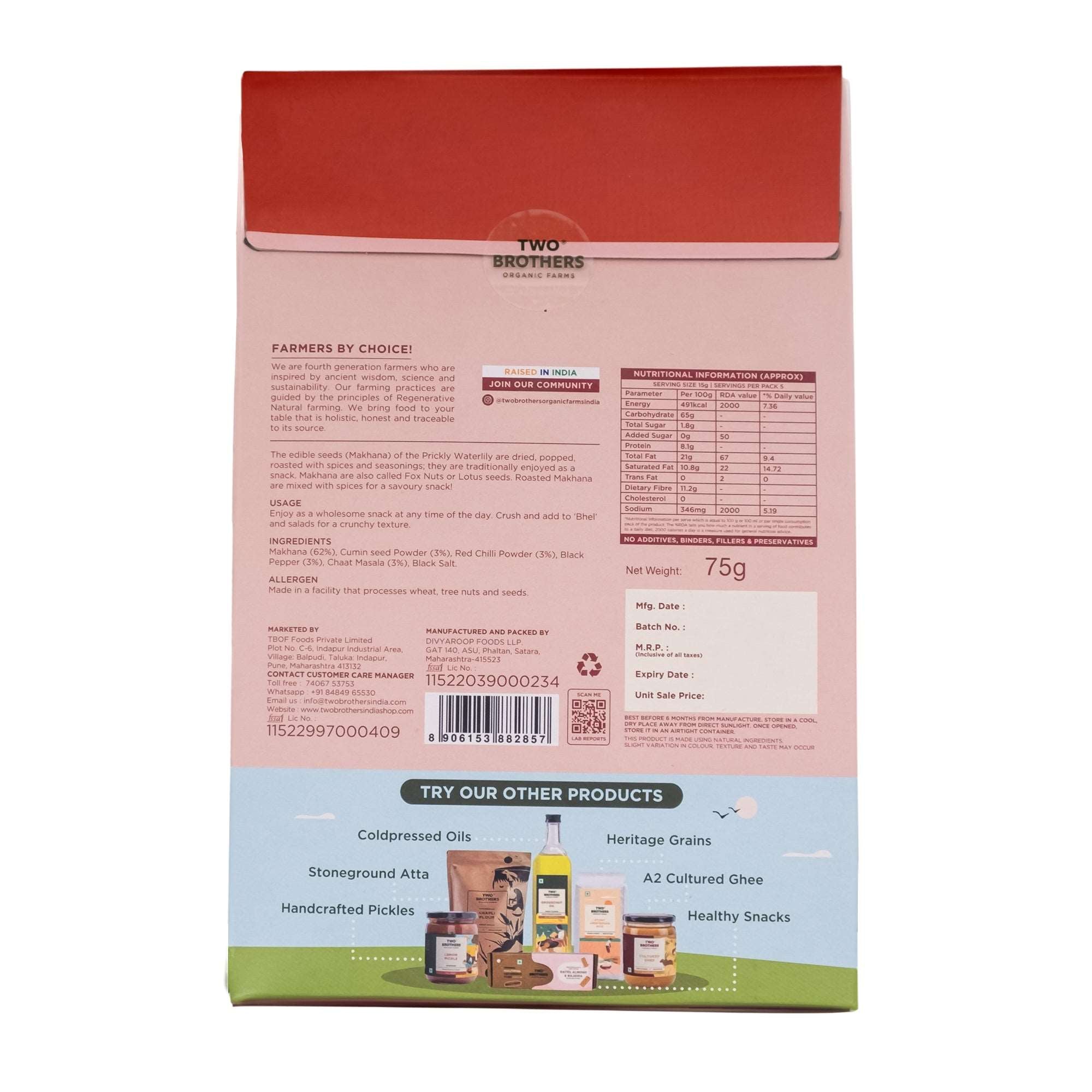 Chatpata Makhana Nutrition Chart