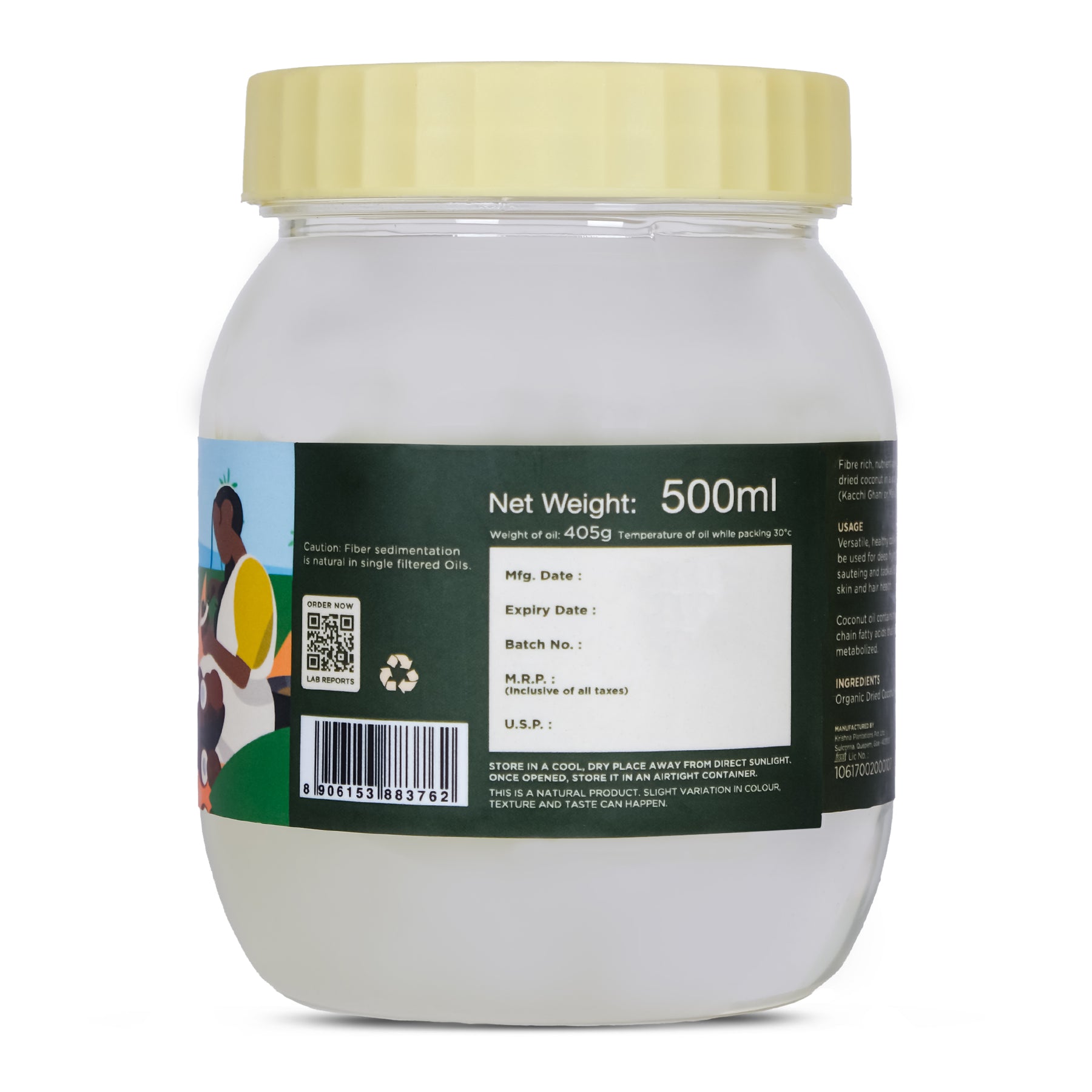 Coconut Oil, Wood-Pressed, Unrefined 1ltr (500ml - Plastic Bottle)