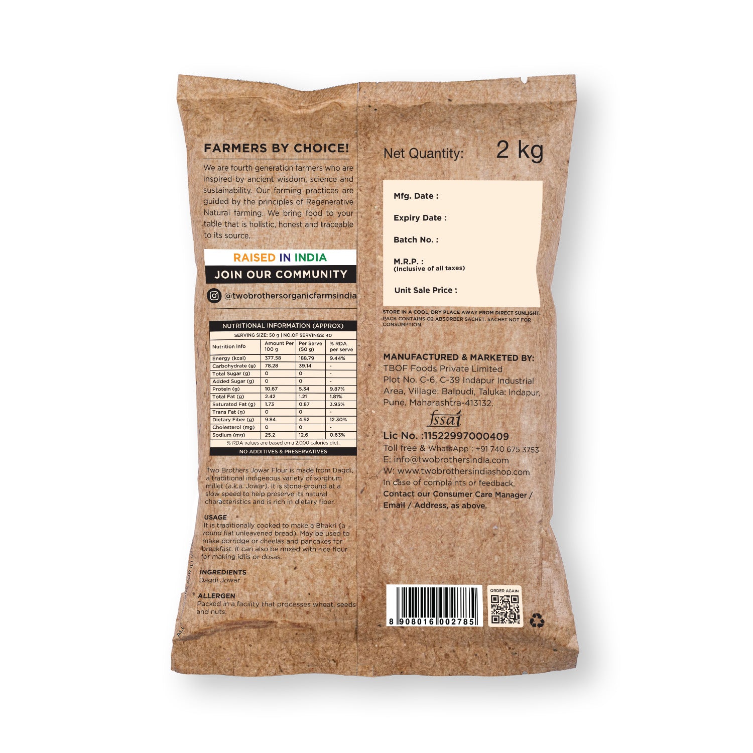 Jowar (Sorghum) Atta, Desi Dagdi Stoneground