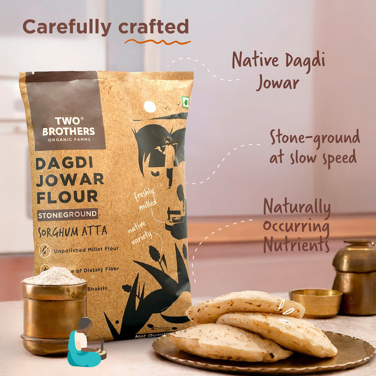 Jowar (Sorghum) Atta, Desi Dagdi Stoneground