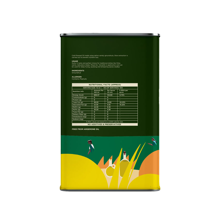 Groundnut Oil, Cold-Pressed, Single-filtered