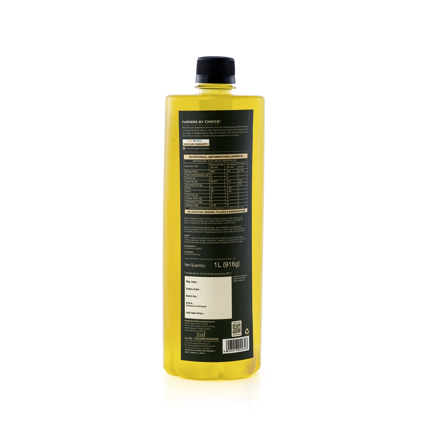 Groundnut Oil, Wood-Pressed, Single-filtered