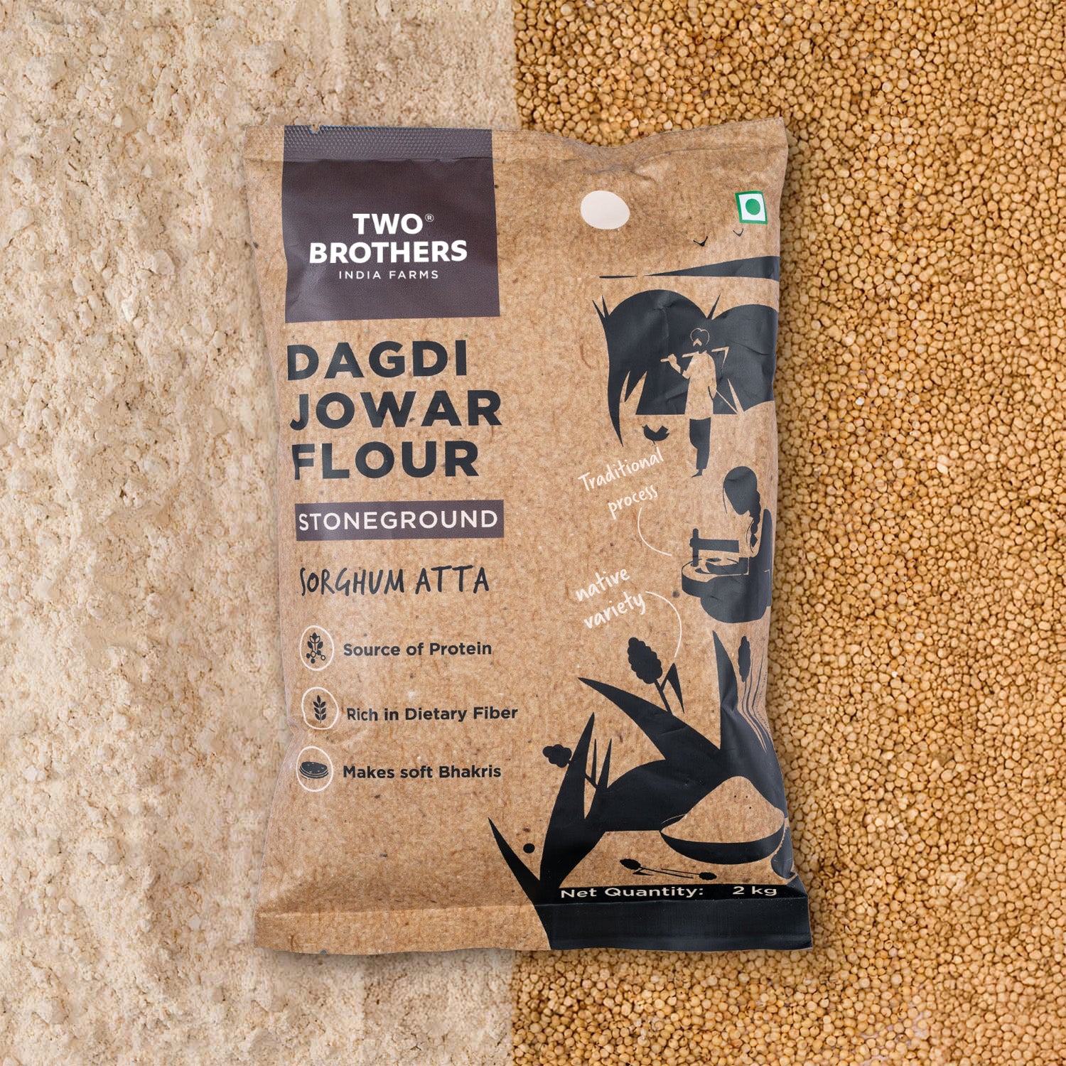 Jowar (Sorghum) Atta, Desi Dagdi Stoneground