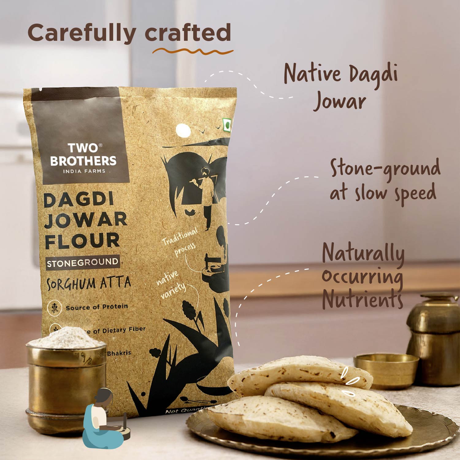 Jowar (Sorghum) Atta, Desi Dagdi Stoneground
