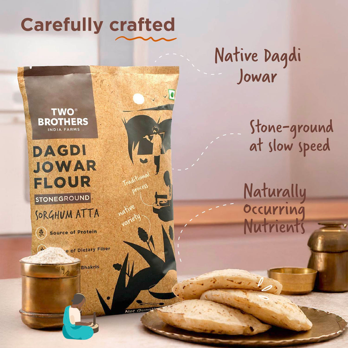 Jowar (Sorghum) Atta, Desi Dagdi Stoneground