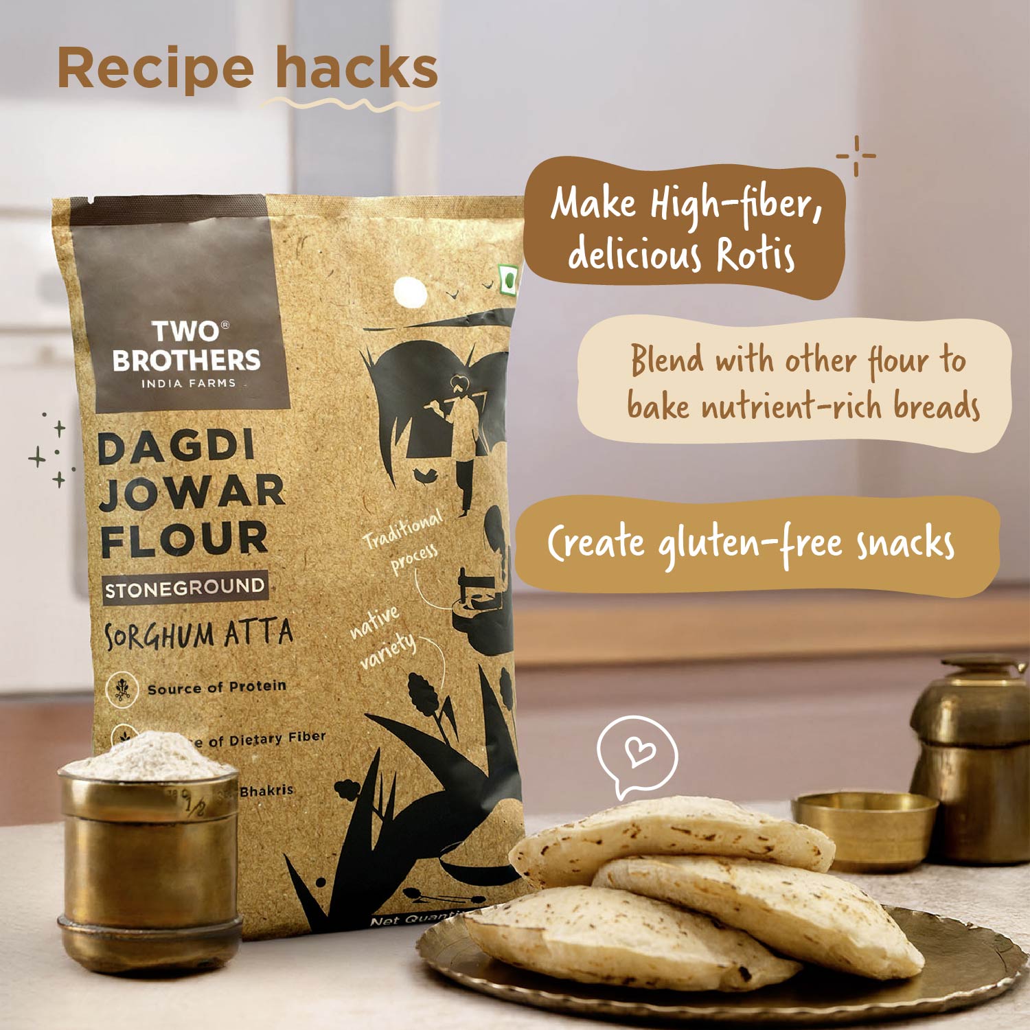 Jowar (Sorghum) Atta, Desi Dagdi Stoneground