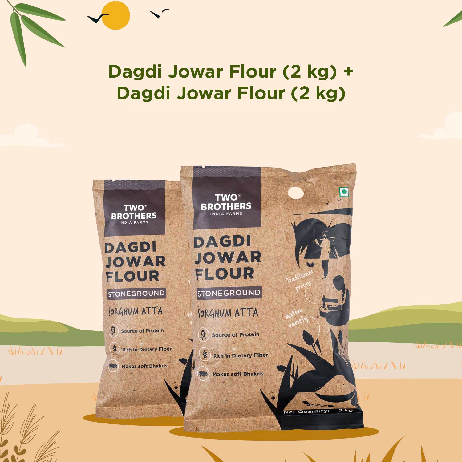 Jowar (Sorghum) Atta, Desi Dagdi Stoneground