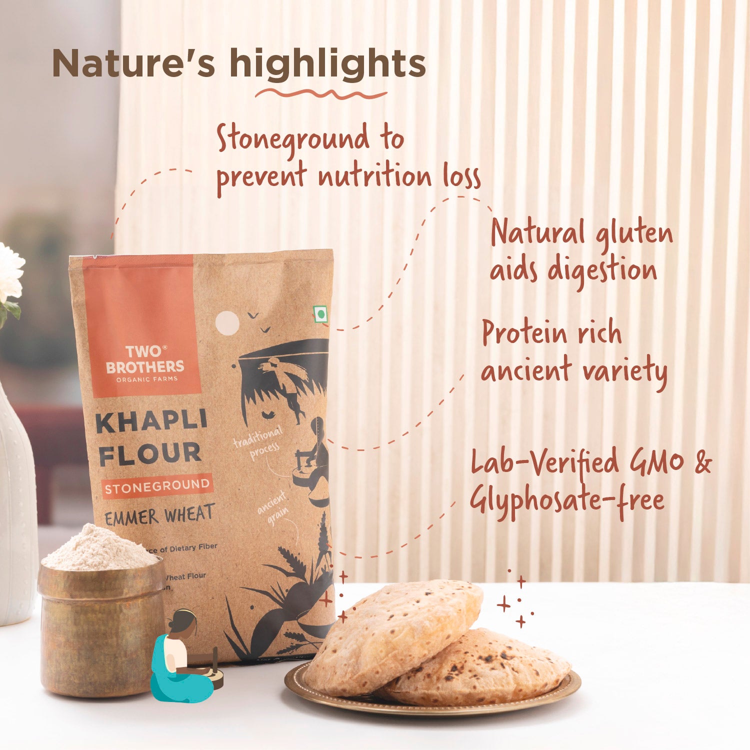 Khapli Wheat Atta (Emmer Wheat Flour) Atta Stone Ground