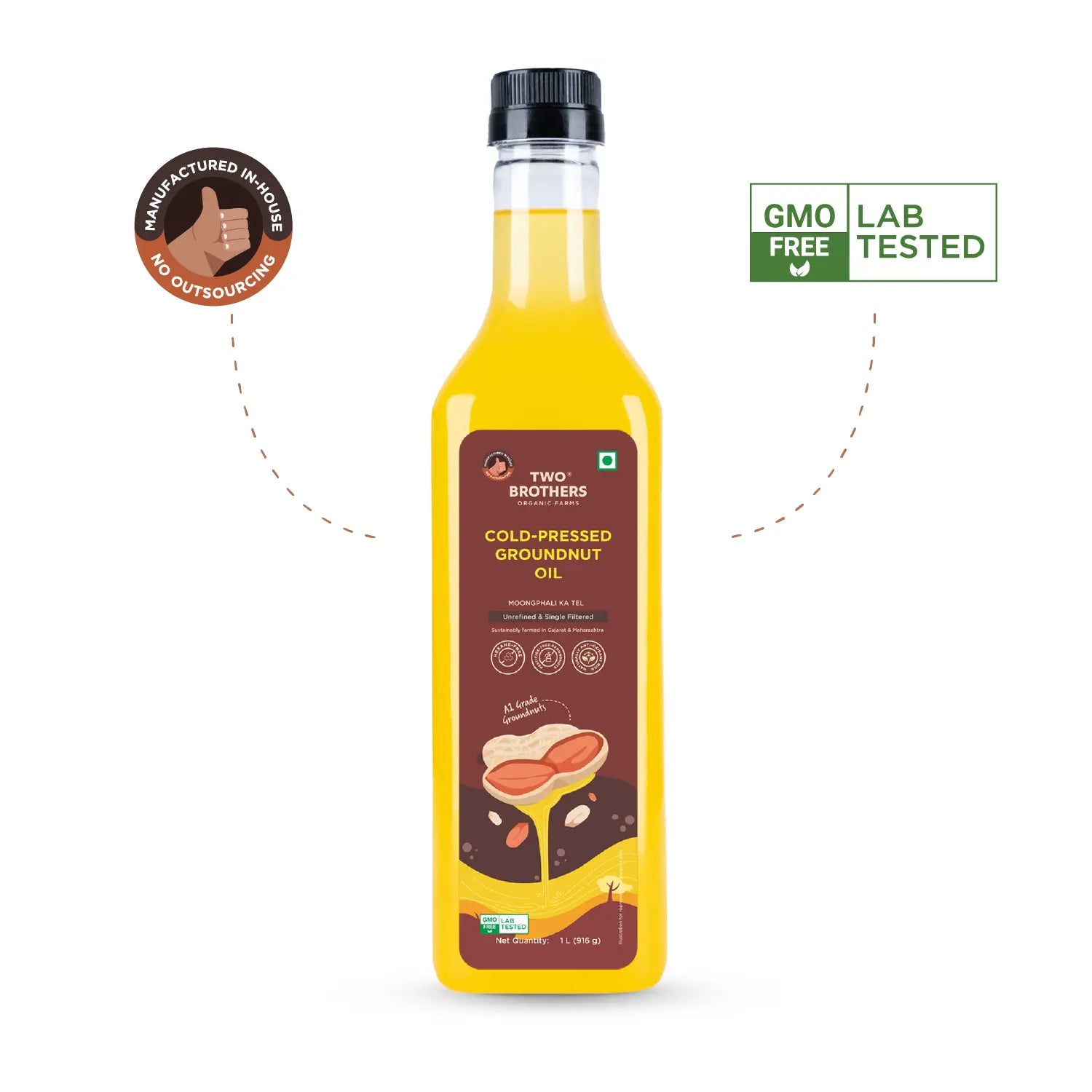 Groundnut Oil, Cold-Pressed, Single-filtered
