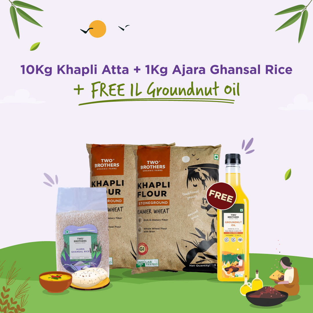10Kg Khapli Atta + 1Kg Ghansal Rice + Free 1L Groundnut Oil