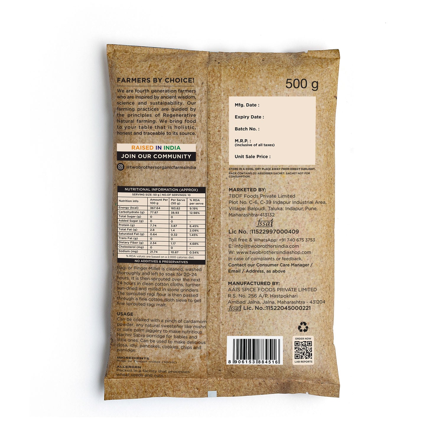 Sprouted Ragi Flour - Nachni Satva 500g