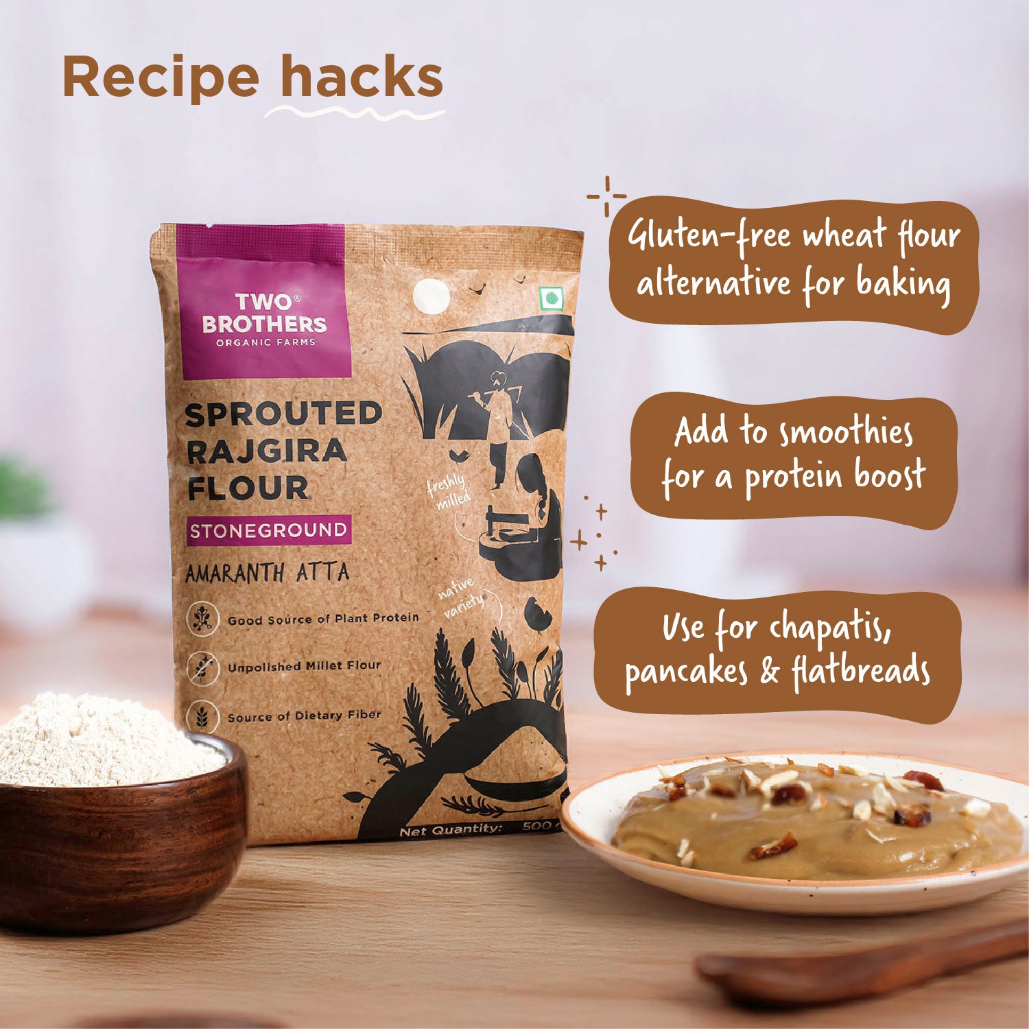 Sprouted Rajgira Atta (Sprouted Amaranth Flour), 500 gms
