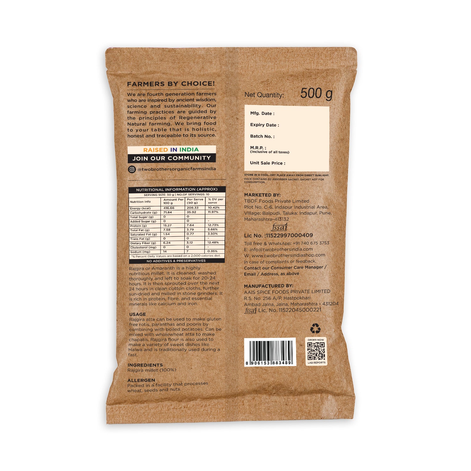 Sprouted Rajgira Atta (Sprouted Amaranth Flour), 500 gms