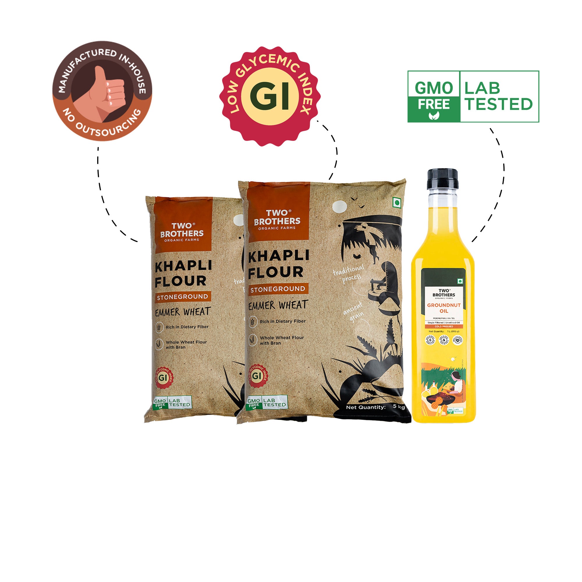 10 kg Khapli Atta with 1L Groundnut Oil pack