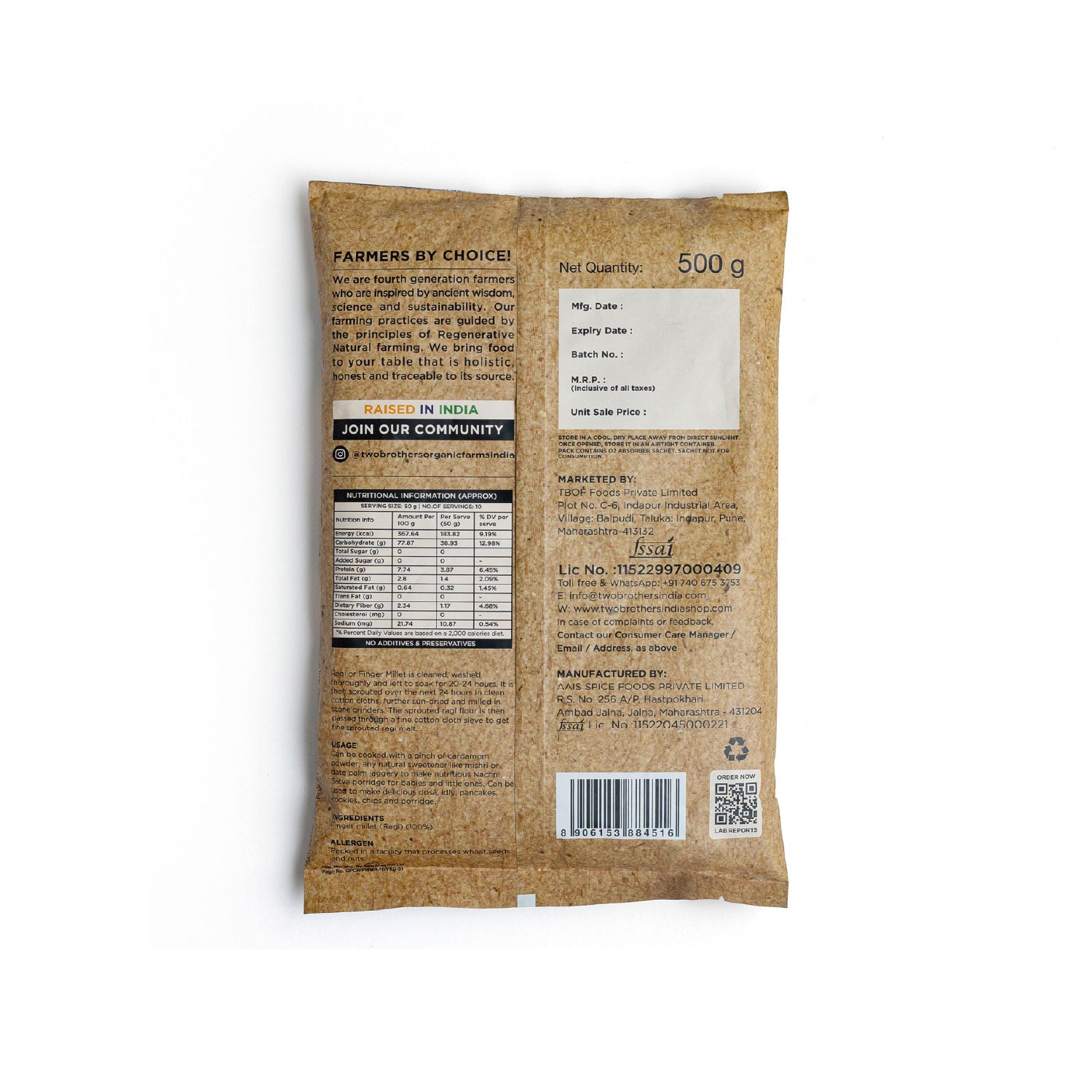 Sprouted Ragi Flour - Nachni Satva 500g