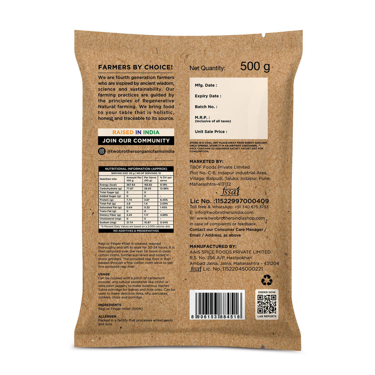 Sprouted Ragi Malt - Nachni Satva 500g