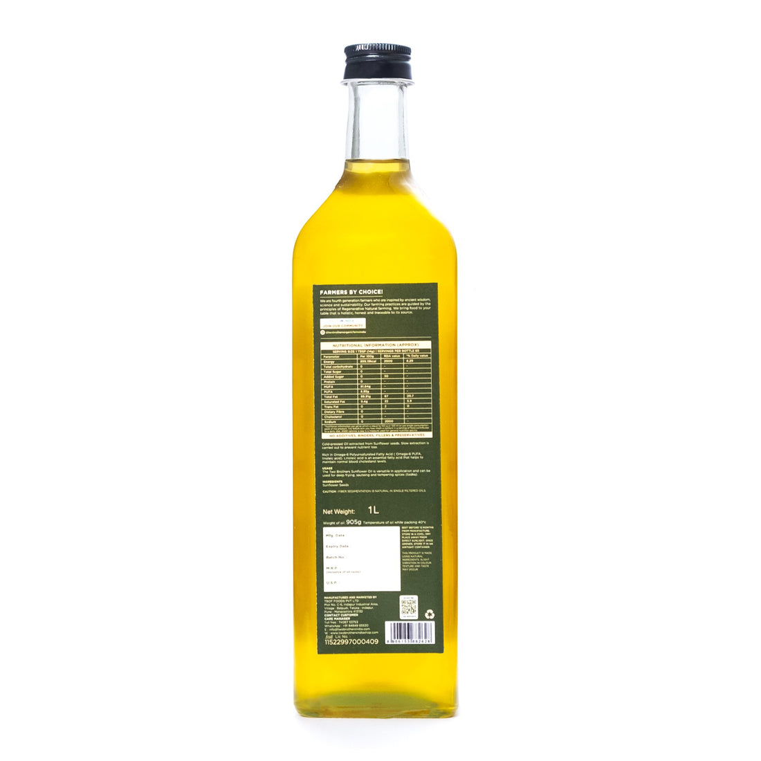 Buy Organic Cold Pressed Sunflower Oil 1 L Bottle at TBOF