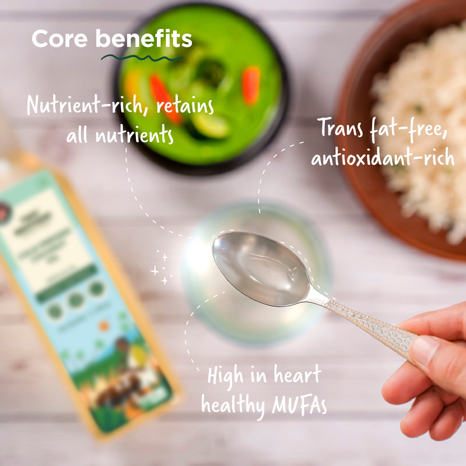 Infographic of nutrient-rich Two Brothers oil demonstrating how its antioxidant-rich formula supports heart-healthy cooking.