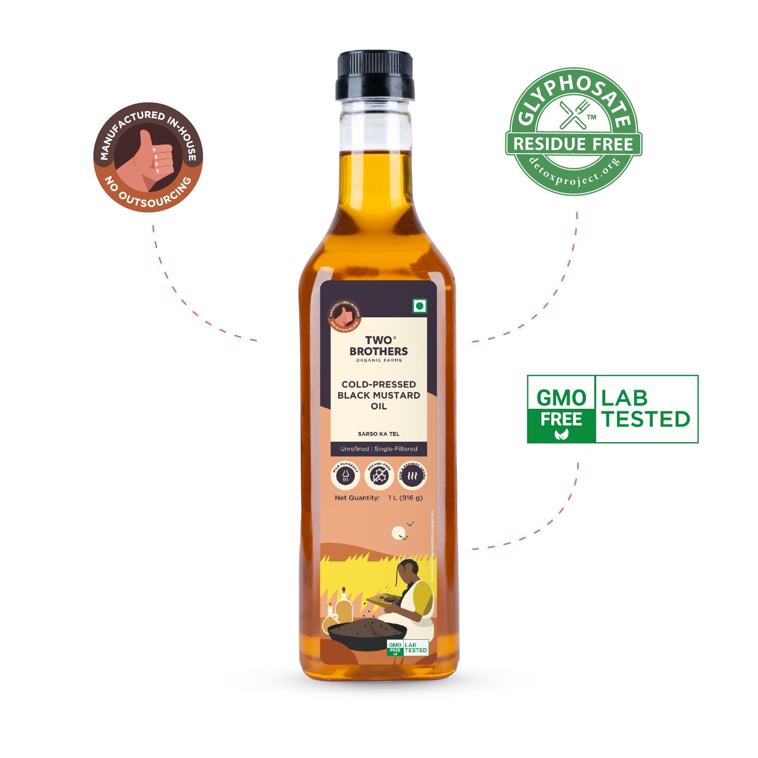 organic unrefined black mustard oil gmo free 1l.