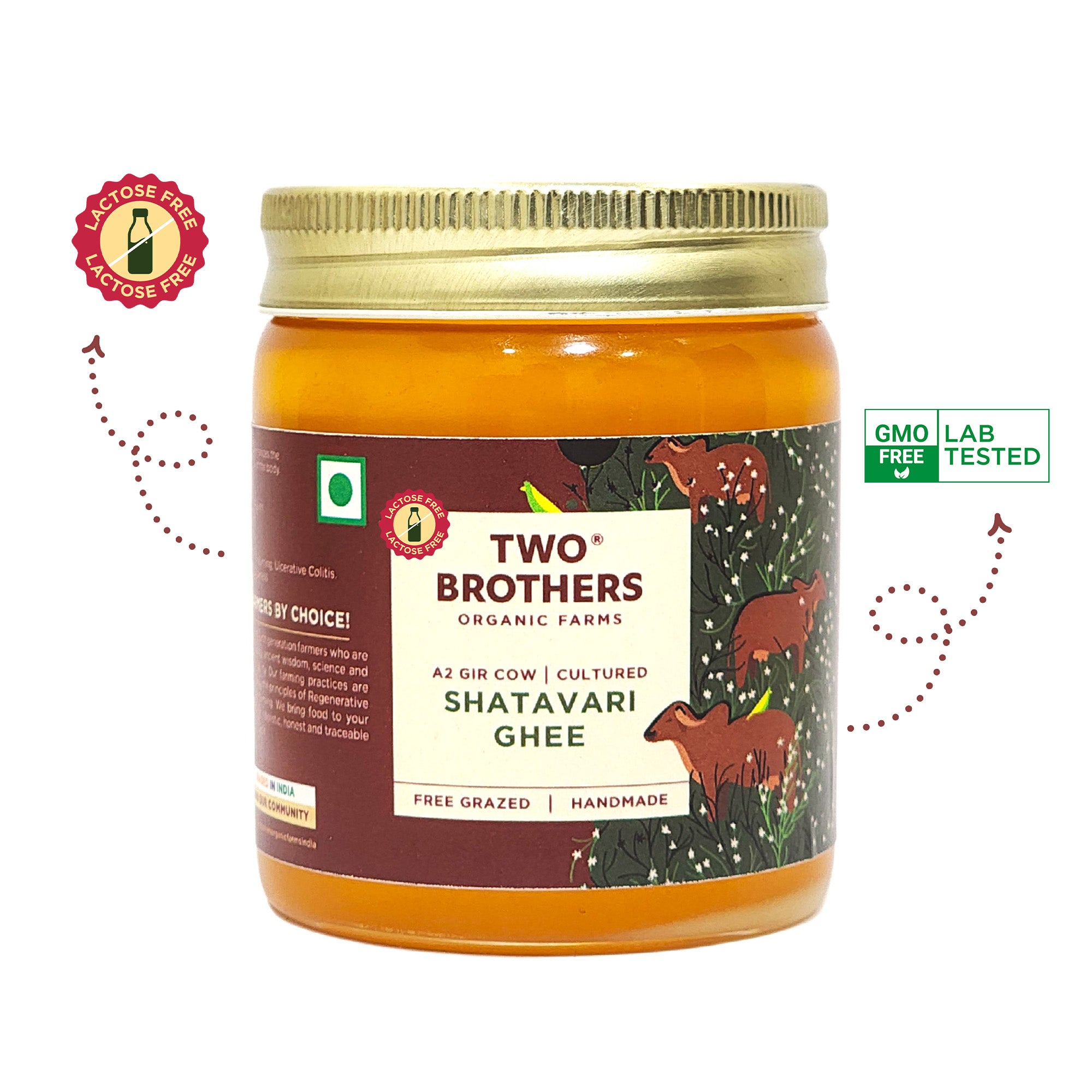 Two Brothers Cultured Ghee jar lactose glyphosate GMO free certifications