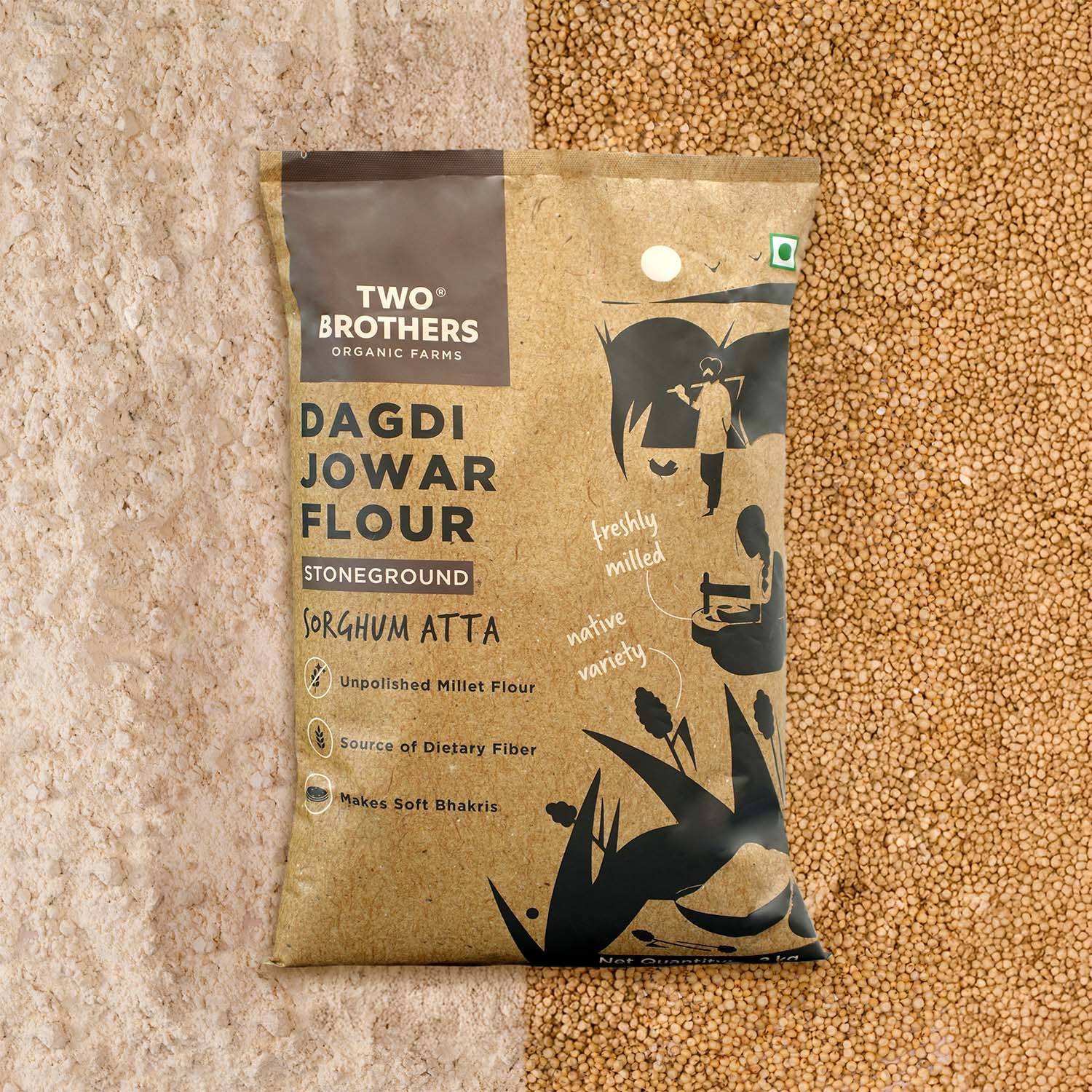 Two Brothers Organic Farms unpolished dagdi jowar sorghum flour package