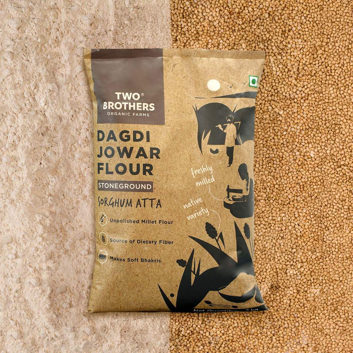 Two Brothers Organic Farms unpolished dagdi jowar sorghum flour package