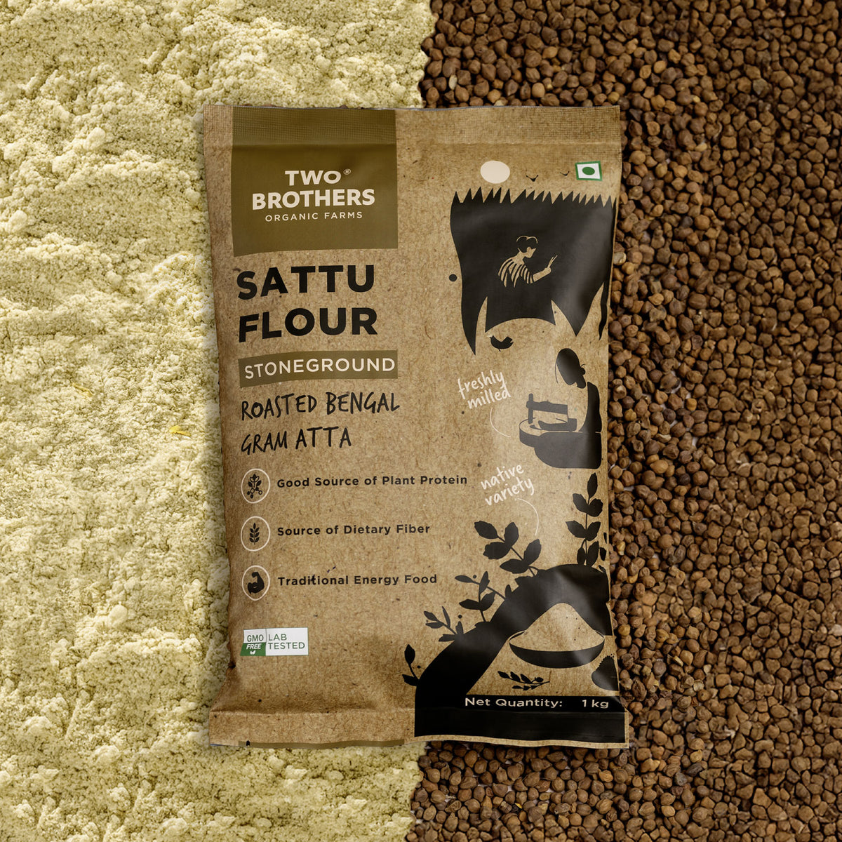pack of Two Brothers Roasted Bengal Gram Sattu Atta, a natural source of plant protein and fiber