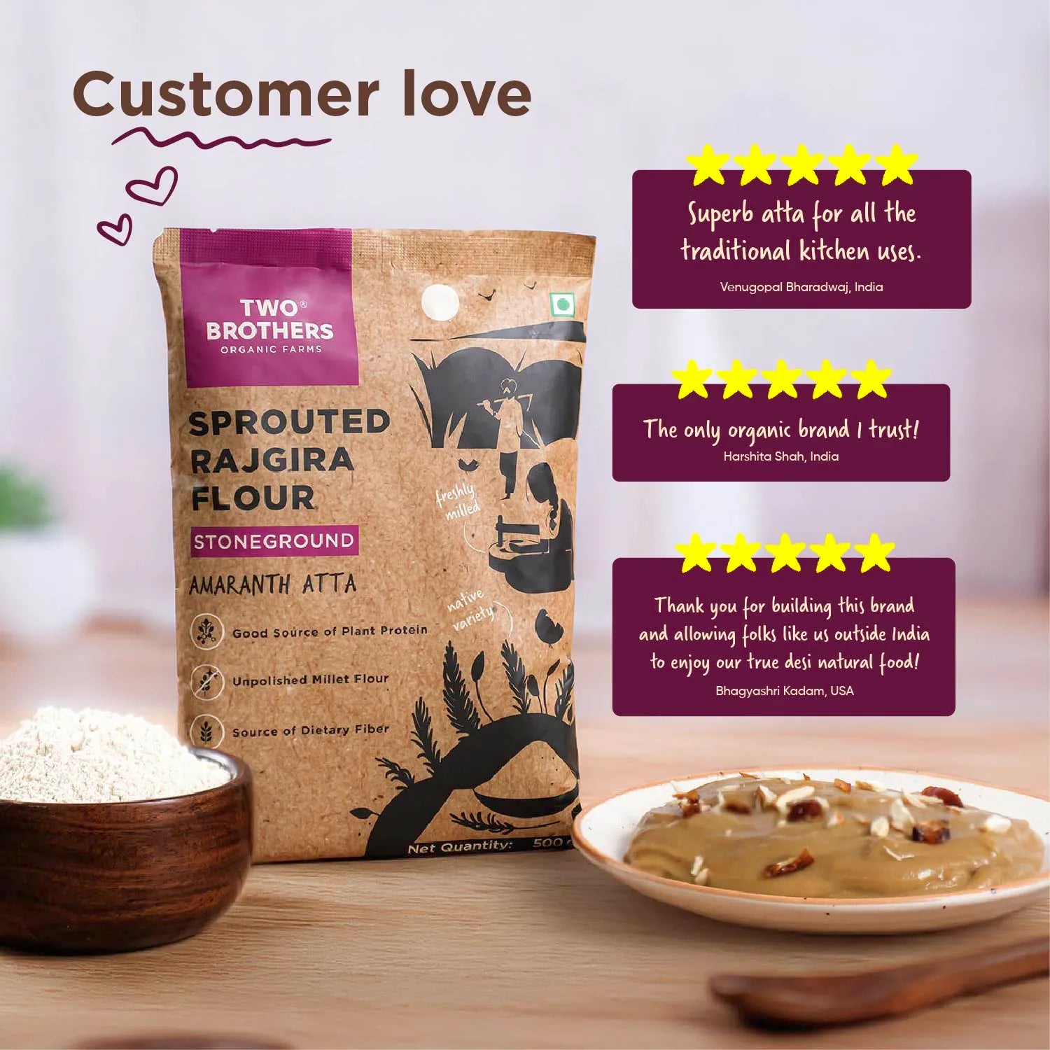 Verified buyer reviews and ratings graphic for Two Brothers Stoneground Sprouted Rajgira Flour